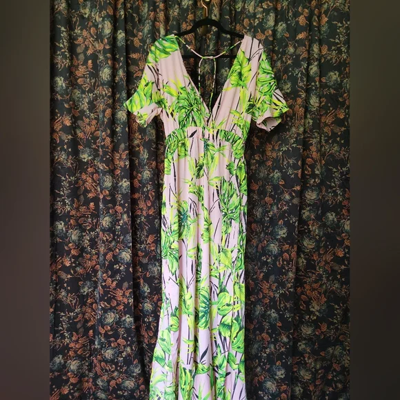 ASOS Jumpsuit, Size 8, Pink Palm Print Wide Leg Beach Jumpsuit NWT - Picture 4 of 6